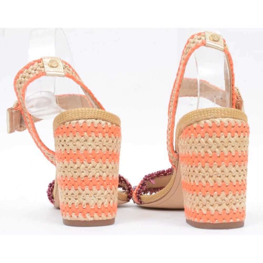 Sam Edelman Olisa Beaded Orange Raffia Chunky Heels Anklet Women's 8 Wide - Picture 6 of 12